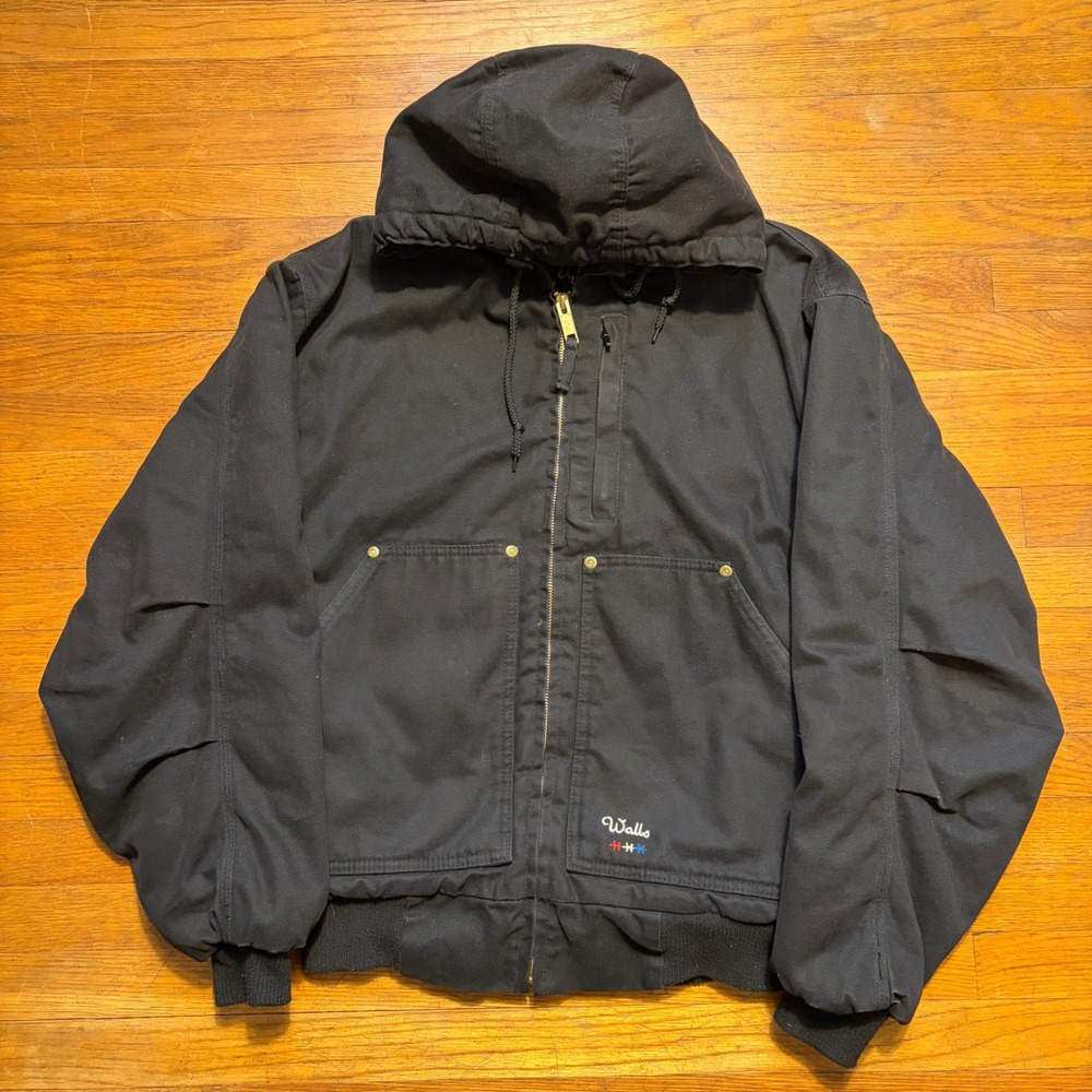 Walls Zero-Zone Black Canvas Sherpa Lined Hooded Jacket Womens Medium